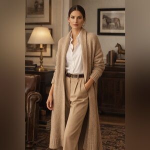 Zara Knit Oatmeal Long Wool Blend Duster Cardigan Oversized Minimalist Cozy